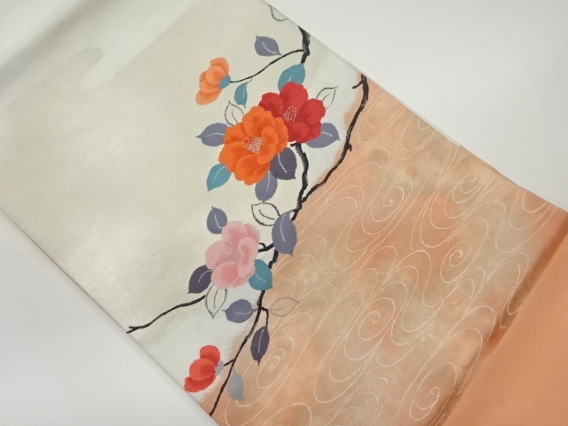 JAPANESE KIMONO / VINTAGE NAGOYA OBI / WOVEN CAMELLIA & STREAM